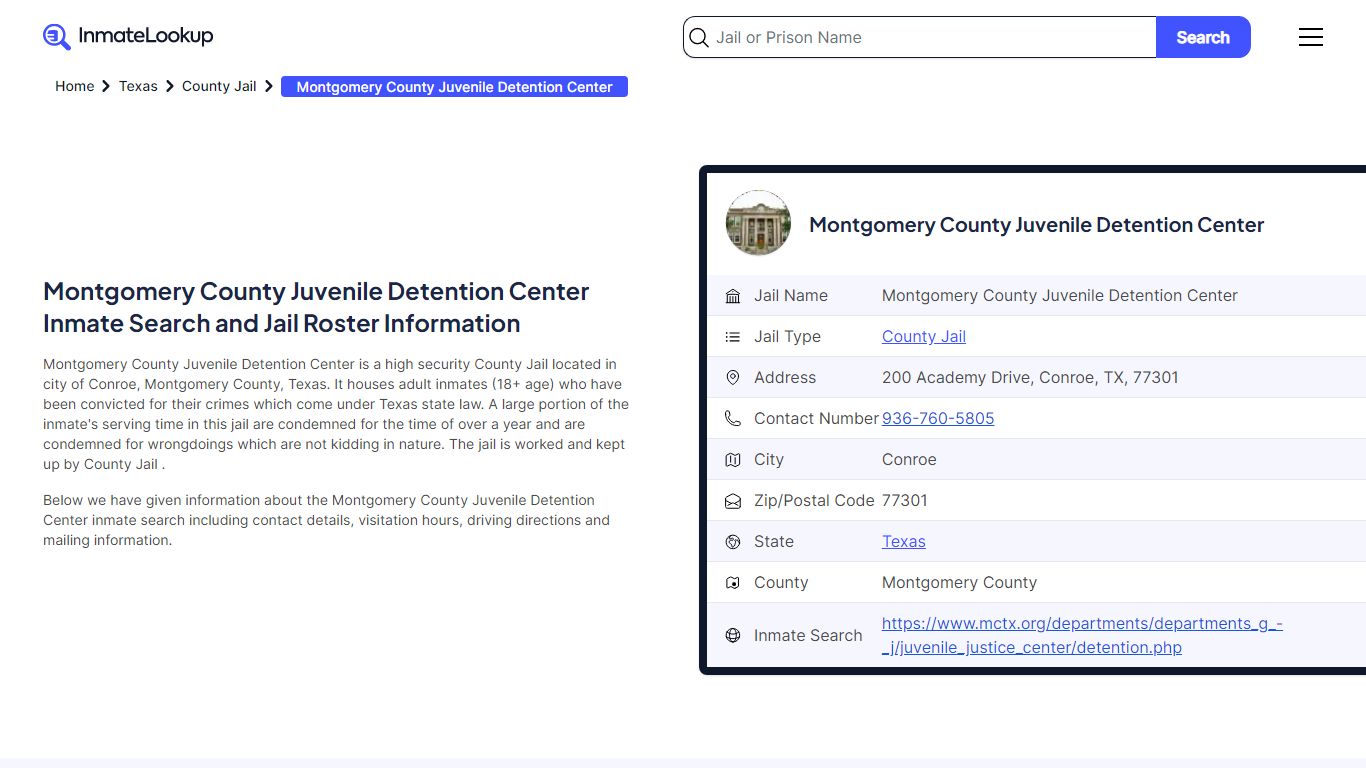 Montgomery County Juvenile Detention Center Inmate Search and Jail ...
